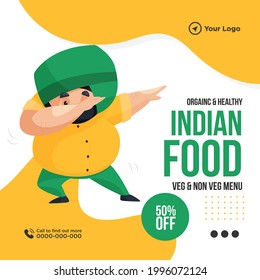 Banner design of organic and healthy indian food template.