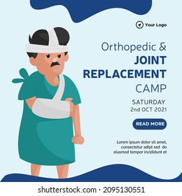 Banner design of orthopedic and joint replacement camp cartoon style template.