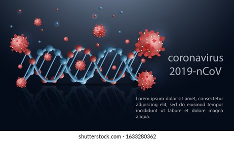 banner for design design, outbreak of the 2019 nCoV coronavirus epidemic, a DNA cell is attacked by viruses, with a place for text and the name of the disease vector EPS 10