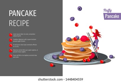 Banner design for Pancakes, restaurant menu, healthy recipes. Vector illustration can be used for poster, banner, menu, flyer, brochure.