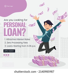 Banner design of personal loan cartoon style template.