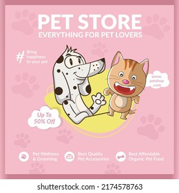 Banner design of pet store everything for pet lovers template.