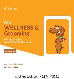 Banner design of pets wellness and grooming template. 