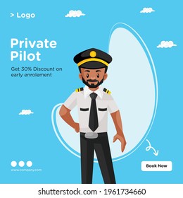 Banner design of private pilot cartoon style template. Vector graphic illustration.
