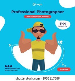 Banner design of professional photographer capture awesome moments template. Vector graphic illustration.