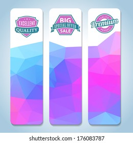 banner design promotion set of vector symbol with design part of huge sales and quality products on triangle scene banner design promotion product special new signs free fancy set best quality buying