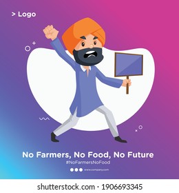 Banner design of a Punjabi man is angry and holding the signboard in hand. Vector cartoon illustration. Isolated on a colored background.