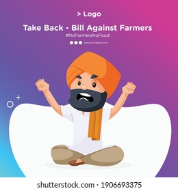 Banner design of a Punjabi man is sitting in anger. Vector cartoon illustration. Isolated on a colored background.