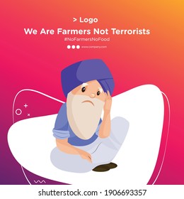 Banner design of Punjabi old man is sitting sadly. Vector cartoon illustration. Isolated on a colored background.