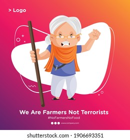 Banner design of a Punjabi woman is angry and holding a stick in hand. Vector cartoon illustration. Isolated on a colored background.