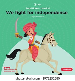 Banner design of queen of jhansi laxmibai cartoon style template. Vector graphic illustration.