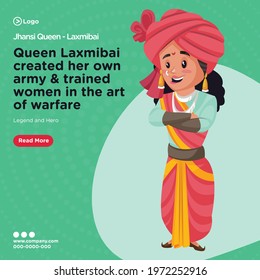 Banner design of queen of jhansi laxmibai cartoon style template. Vector graphic illustration.