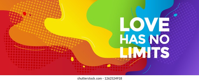 Banner design with rainbow-colored background with an inscription “Love has no limits”