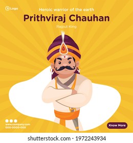 Banner design of Rajput king Prithviraj Chauhan. Vector graphic illustration.