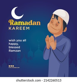 Banner design of Ramadan Kareem cartoon style template.