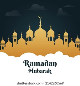 Banner design of Ramadan Mubarak cartoon style template.