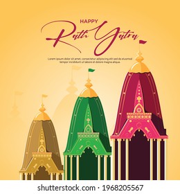 Banner design of Ratha Yatra of Lord Jagannath, Balabhadra and Subhadra on Chariot. Vector graphic illustration.