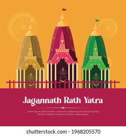 Banner design of Ratha Yatra of Lord Jagannath, Balabhadra and Subhadra on Chariot. Vector graphic illustration.