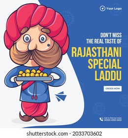 Banner design of the real taste of Rajasthani special laddu template. 