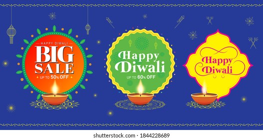 Banner design with realistic lamp on bule background for Diwali Festival celebration, Diwali logo, logo unit, logo design backfround, india festival logo