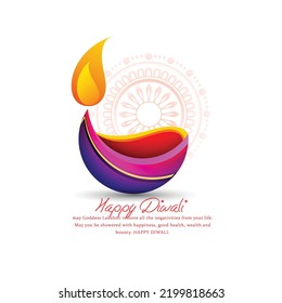 Banner design with realistic oil lamp on festive background for Diwali Festival celebration. Diya oil lamp element on rangoli background and bokeh sparkling effect. 