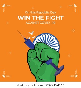 Banner design of republic day win the fight against covid-19 template.