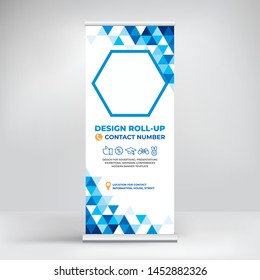 Banner design, roll-up stand for advertising, conferences, seminars, poster template for placing photos and text. Creative background for presentation