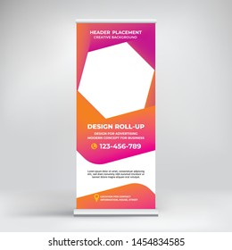 Banner design, roll-up stand for advertising, layout for conferences, seminars, poster template for placing photos and text. Creative background for presentation