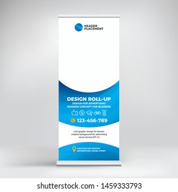 Banner design, roll-up stand for advertising, conferences, seminars, poster template for placing photos and text. Creative background for presentation