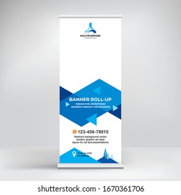 Banner design, roll-up stand for advertising, conferences, seminars, poster template for placing photos and text. Creative background for presentation	