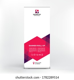 Banner design, roll-up stand for advertising, conferences, seminars, poster template for placing photos and text. Creative background for presentation	
