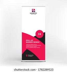 Banner design, roll-up stand for advertising, conferences, seminars, poster template for placing photos and text. Creative background for presentation	
