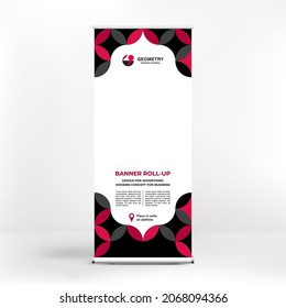 Banner design, roll-up stand for advertising, conferences, seminars, poster template for placing photos and text. Creative background for presentation