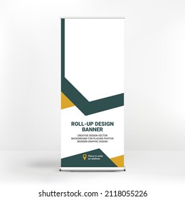 Banner design, roll-up stand for advertising, conferences, seminars, poster template for placing photos and text. Creative background for presentation