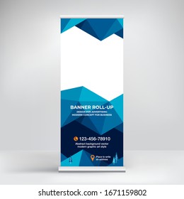 Diseño de pancarta, enrollar. Stand para presentaciones, conferencias, banner publicitario para la exhibición y colocación de información publicitaria	