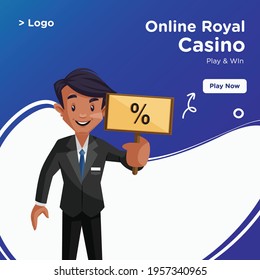 Banner design of royal casino cartoon style template. Vector graphic illustration.