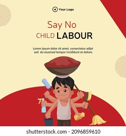 Banner design of say no child labour cartoon style illustration.