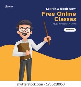 Banner design of search and book free online classes with teacher. Vector graphic illustration.