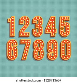 banner design with set of lighted retro numbers. numbers for signs with lamps. easy to edit. 