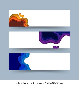banner design set with paper cut shapes-blank