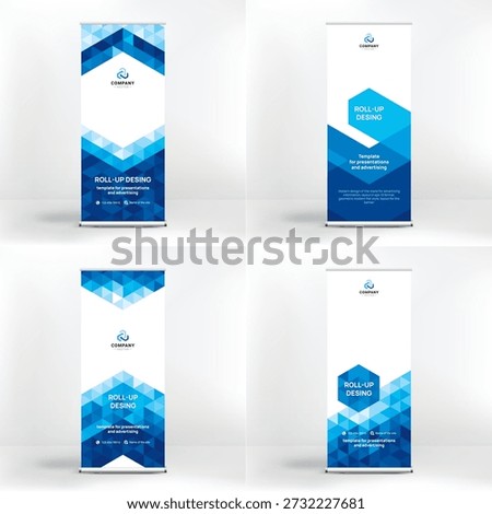 Banner design set, roll-up stand for advertising, conferences, seminars, poster template for placing photos and text. Creative background for presentation