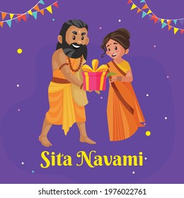 Banner design of sita navami template on purple background.