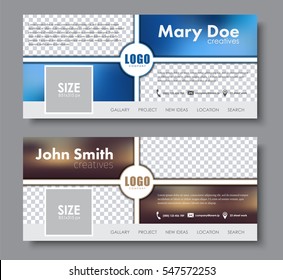 Banner design for the social network. The template is divided into blocks, with blurred background, place for images and logo. Vector illustration. Set