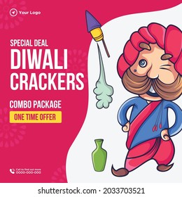 Diseño de banner de la plantilla de paquete combinado de crackers Diwali de acuerdo especial.