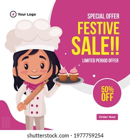 Banner design of special offer festival sale cartoon style template.
