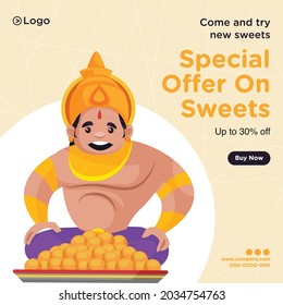 Banner design of special offer on sweets cartoon style template.