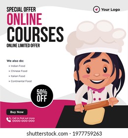 Banner design of special offer online courses cartoon style template.