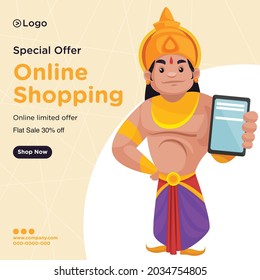 Banner design of special offer online shopping cartoon style template.