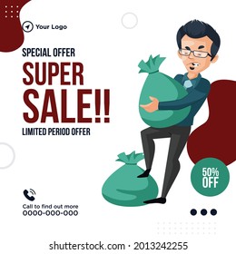 Diseño de pancarta de oferta especial súper venta.