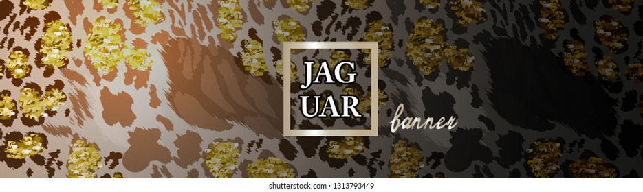 Banner with a design of spotted of jaguar, panther, leopard and sparkles.